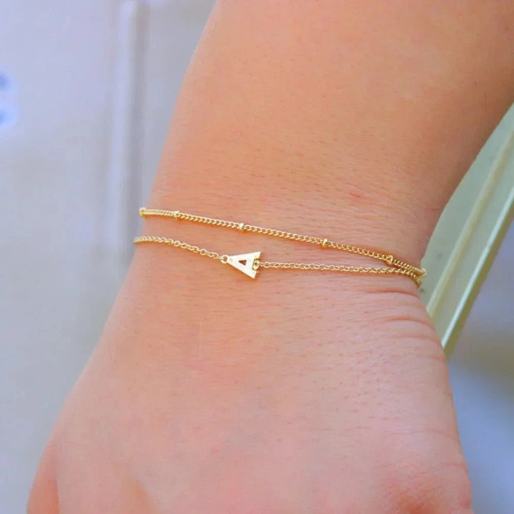 💛LIMITED EDITION!! Letter A-Z Initial Gold Bracelet 2 Layered Chain, ELDM22188 - Picture 12 of 13